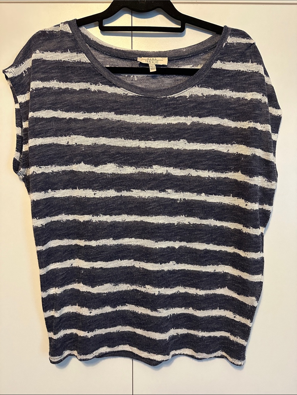 Zara Navy and White Striped Boxy Tank